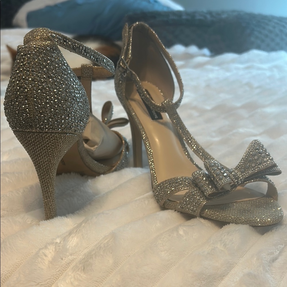 INC International Concepts Gold Heels with Bow and Rhinestones